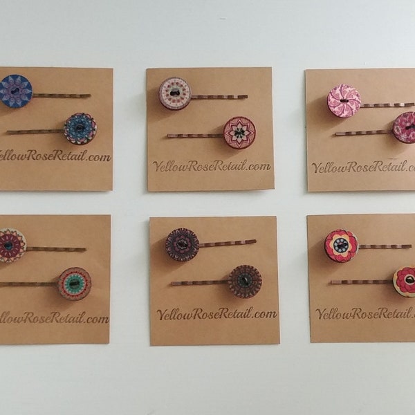 Wood Button Bobby Pins Hair Pins.