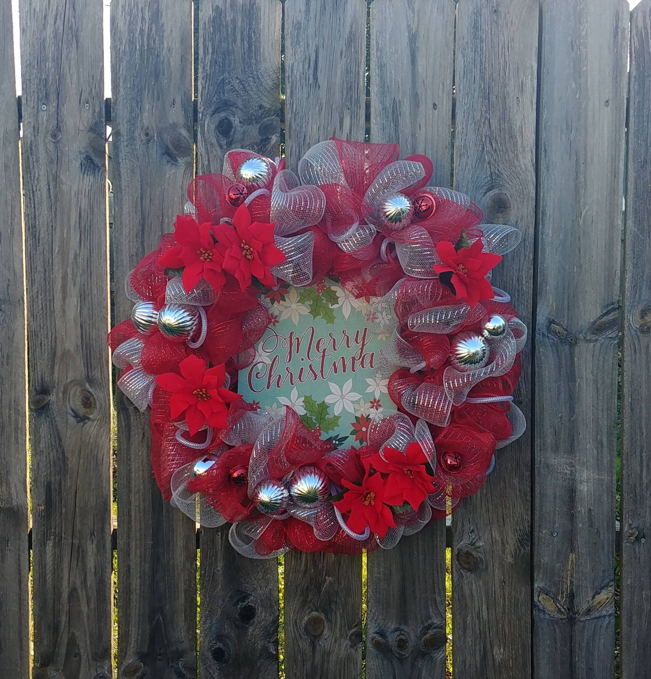 Poinsettia Wreath Christmas Wreath Deco Mesh Wreath Large