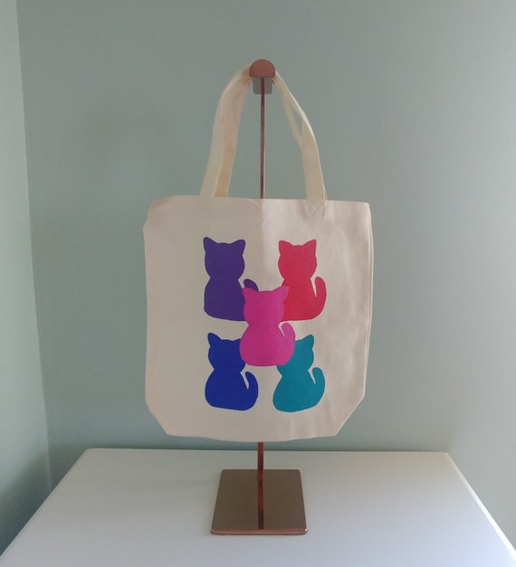 5 Cats Canvas Tote Bag Handpainted
