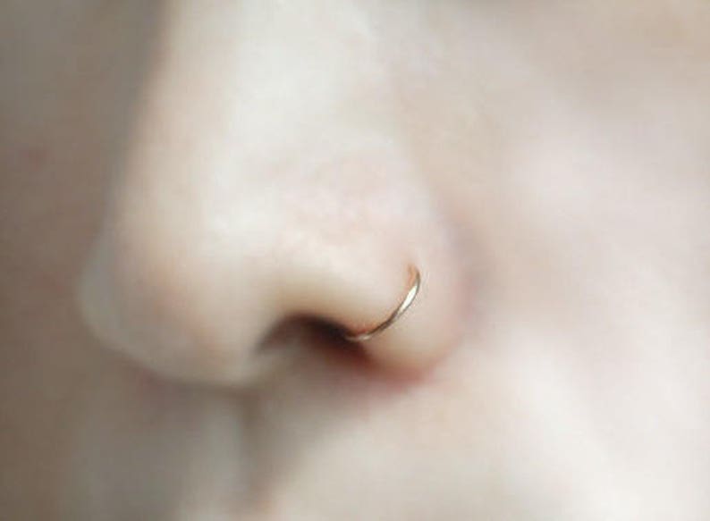 Solid Gold earring,Cartilage Hoop Earring,piercing,Ear Lobe 10K Solid Gold Nose ring,20gauge Nose Ring Hoop Faux Nose Ring,Gold Earring