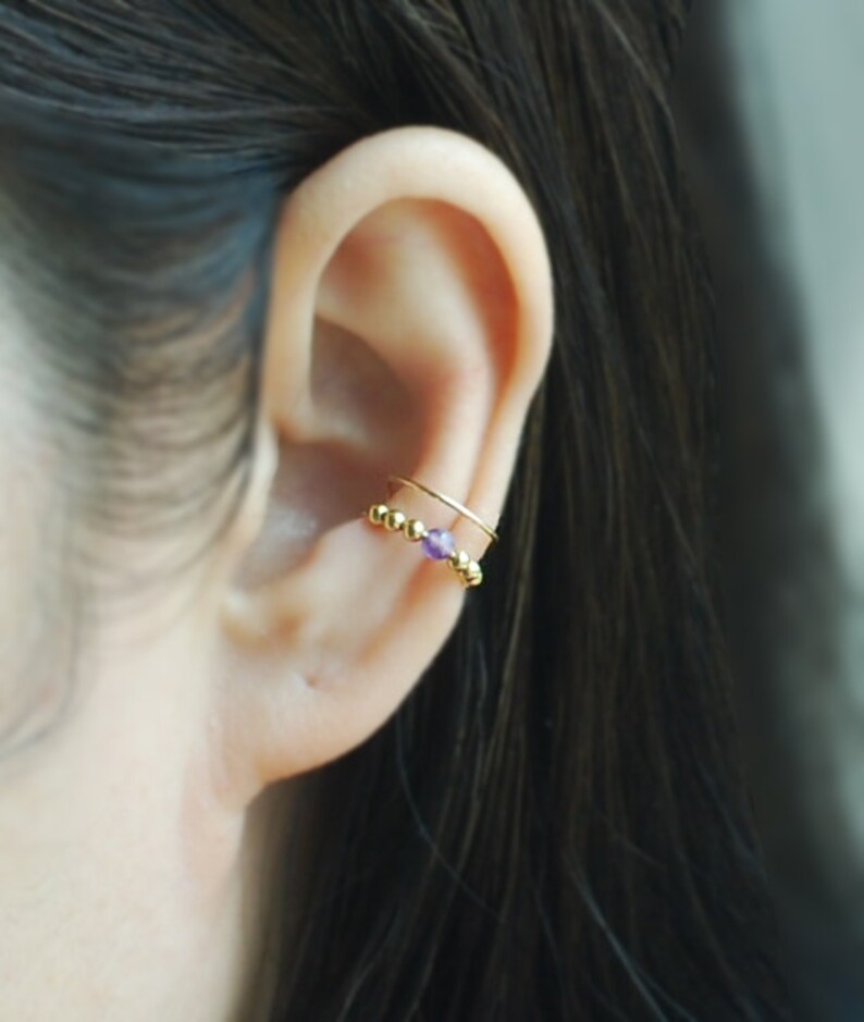 Double Band Ear Cuff with Gem stone No Piercing Cartilage Etsy