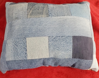 Upcycled Denim Patchwork Throw Pillow