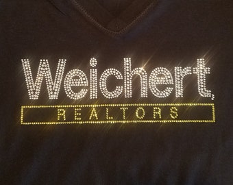 Corporate Bling Shirt Crystal Rhinestones Black V-Neck Weichert Realtors T-Shirt Womens S M L XL 2xl 3xl 4xl