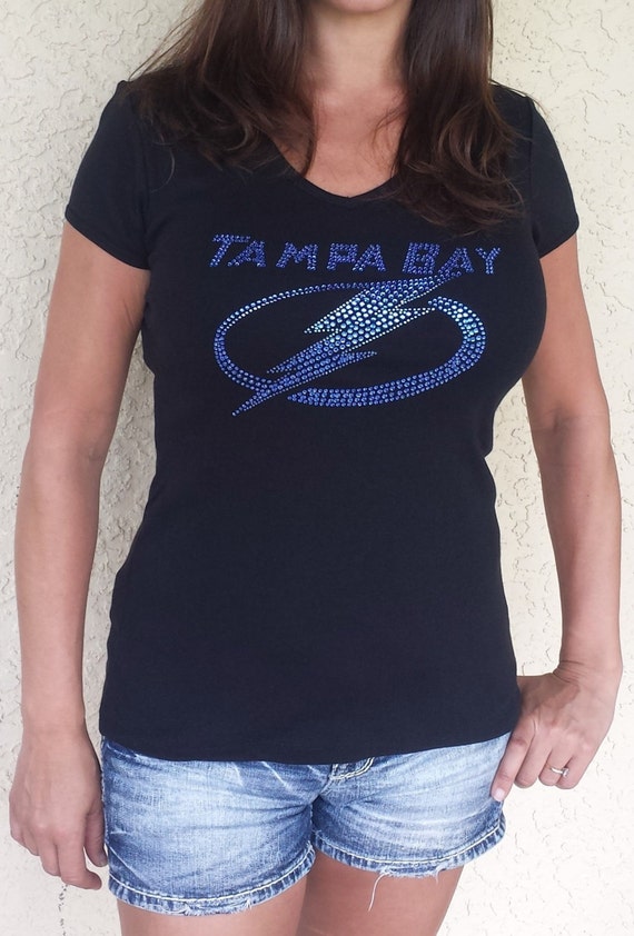 Women's Tampa Bay Lightning t shirt rhinestone ladies v neck T shirt bling