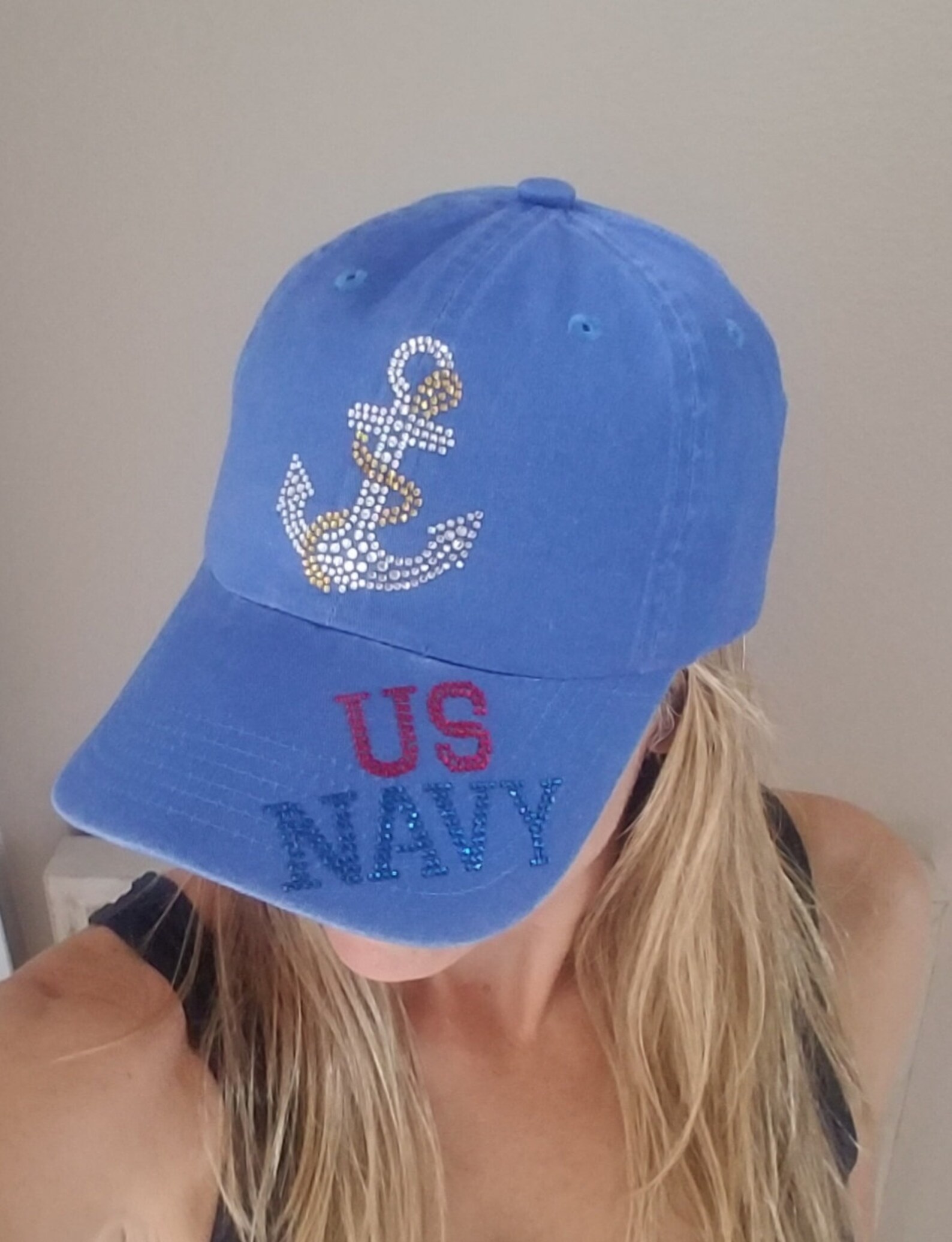 US Navy Bling Faded Blue Baseball Hat Rhinestone Anchor Navy Etsy