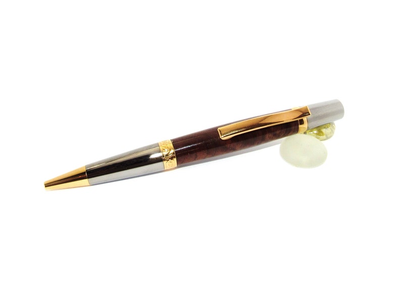 Figured Walnut Wood Wall Street II with Black Titanium and 20kt gold Ballpoint Twist Pen