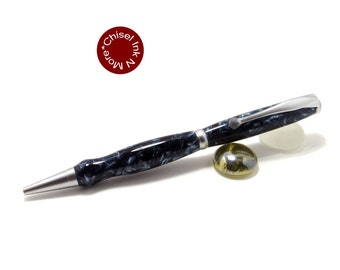 Blue and Grey Metallic Flake Acrylic with Satin Chrome Slimline Pen