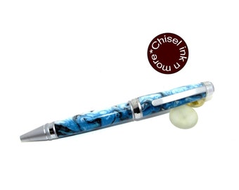 Frostbite Blue and White Satin Chrome and Chrome Cigar Pen
