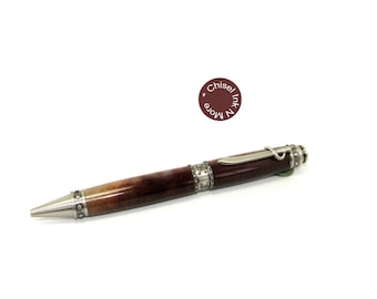 Cross Cut Black Walnut and Antique Pewter Pirate Pen