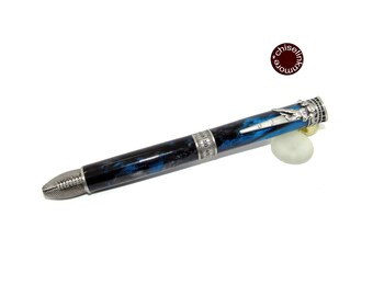 Blue Silver Gray Black with Antique Pewter Football Ballpoint Twist Pen