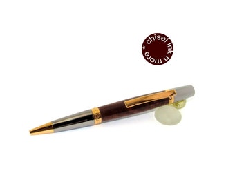 Handmade Figured Walnut Ballpoint Pen, Black Titanium & 20kt Gold