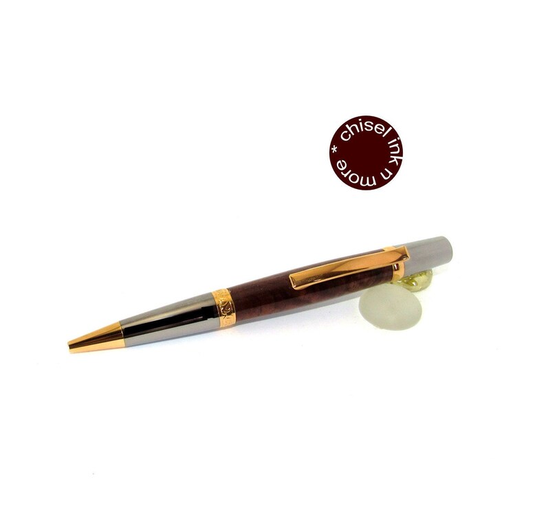 Figured Walnut Wood Wall Street II with Black Titanium and 20kt gold Ballpoint Twist Pen