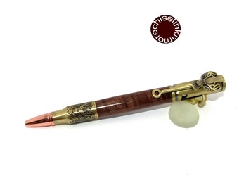 Figured Walnut Wood Deer Hunter with Antique Brass Sportsman Pen