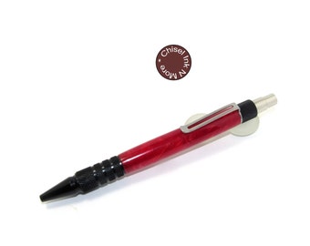 DuraClick Black Anodized Aluminum with  Red Silk Acrylic Ballpoint Click Pen