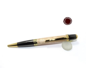 Hand Turned Bird's Eye Maple Twist Pen - 24kt Gold & Gunmetal