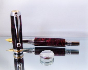 Pompeian Purple 2 in one Fine and Medium Triton Chrome with gold Fountain Pen and Rollerball Pen with box