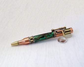 Old Penny New Penny Vintage Victorian Copper Antique Brass Steampunk Bolt Action Pen