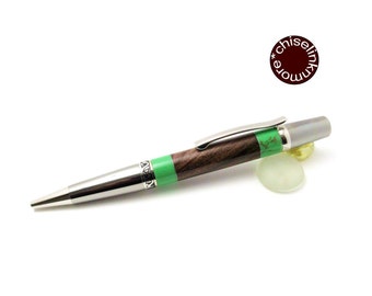 Handmade Figured Walnut Twist Ballpoint Pen, Gaspaite Accents