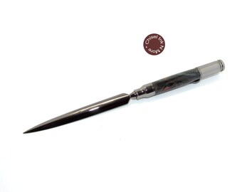 Blue Buckeye Burl with Gunmetal 30 Caliber Letter Opener