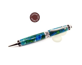 Blue Green Caribbean with Chrome Pirate Twist Ballpoint Pen