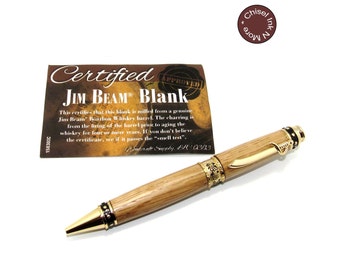 Jim Beam Whiskey Oak Wood Barrel with 24kt Gold Pirate Ballpoint Twist Pen