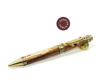 Spalted White Oak with Antique Brass Pirate Ballpoint Twist Pen