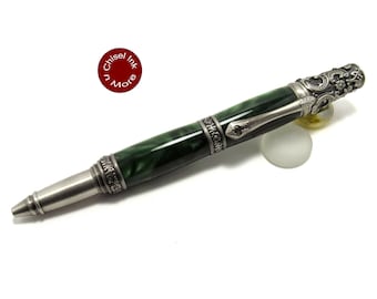 Silk Green with Antique Pewter Victorian Ballpoint Twist Pen