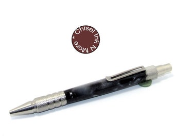 Crushed Silver and Black with Stainless Steel Duraclick EDC Click Pen