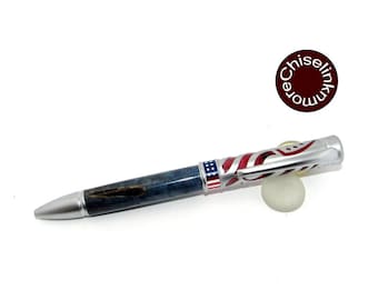 American Pride Ballpoint Pen: Buckeye & Maple Burl Wood, Satin Chrome