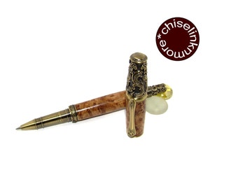 Figured Black Ash Burl Wood Brass Vintage Victorian Rollerball