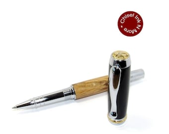 Spalted Tiger Oak and Onyx Trustone Chrome and 24kt gold Triton Rollerball Pen