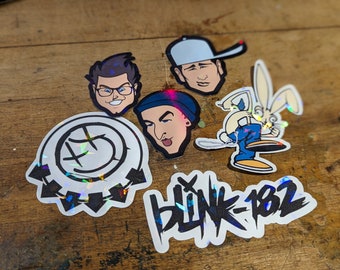 The Blink 182 fan sticker pack Band Heads Stickers, blink band logos,  and blink bunny (6 pack)