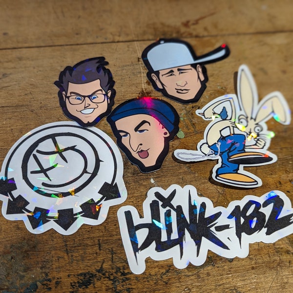 The Blink 182 fan sticker pack Band Heads Stickers, blink band logos,  and blink bunny (6 pack)