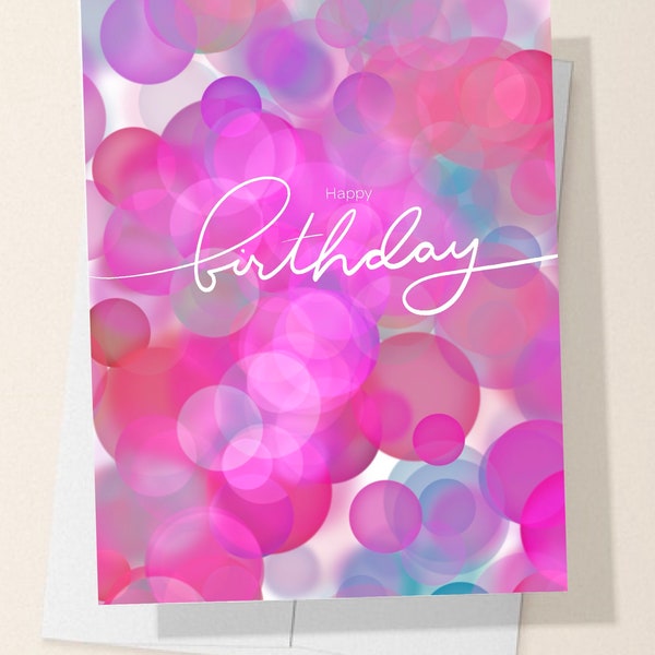 Dreamy pink happy birthday download and print card, pink card, greeting card, gift, blank card