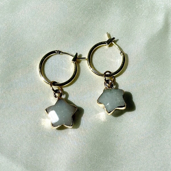 Gold Filled hoop Amazonite star charm earrings - handmade gold hoop earrings gift for her