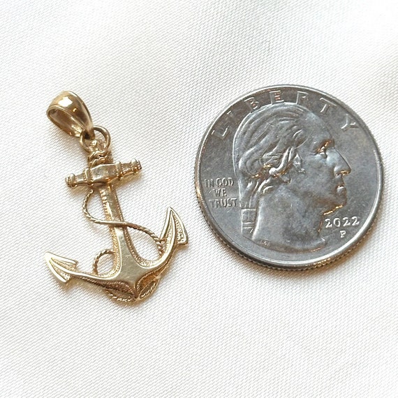 Vintage anchor charm pendant - 14k solid gold cha… - image 5