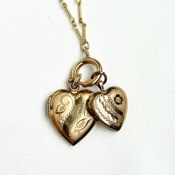 vintage double heart locket - Victorian revival - 
