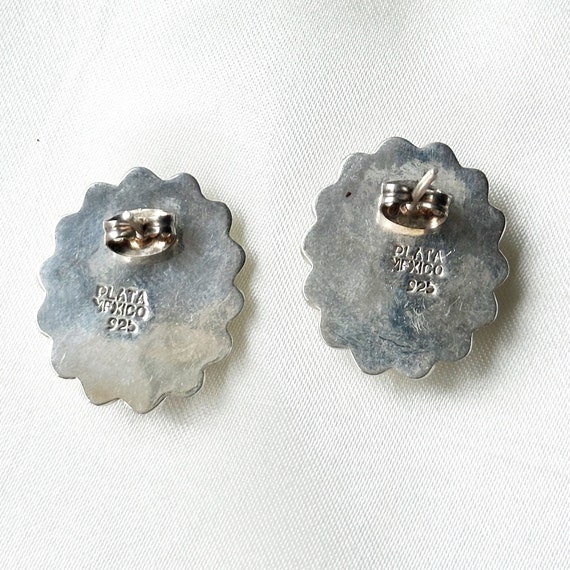 Vintage silver and malachite earrings - handmade … - image 2