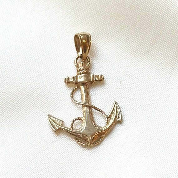 Vintage anchor charm pendant - 14k solid gold cha… - image 6