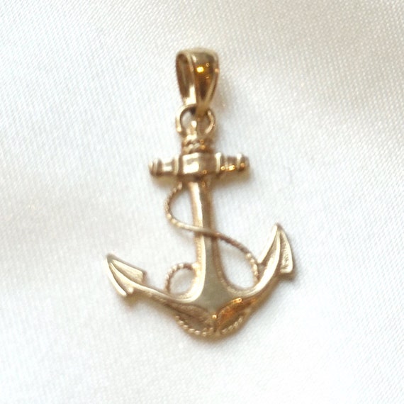 Vintage anchor charm pendant - 14k solid gold cha… - image 4