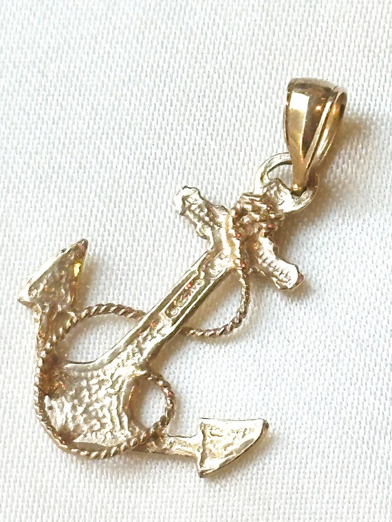 Vintage anchor charm pendant - 14k solid gold cha… - image 7