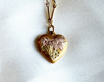 vintage Victorian revival heart locket - gold filled