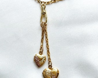 Doppel Medaillon Halskette - überarbeitete Vintage Gold gefüllte Medaillon Halskette - Geschenk für Sie