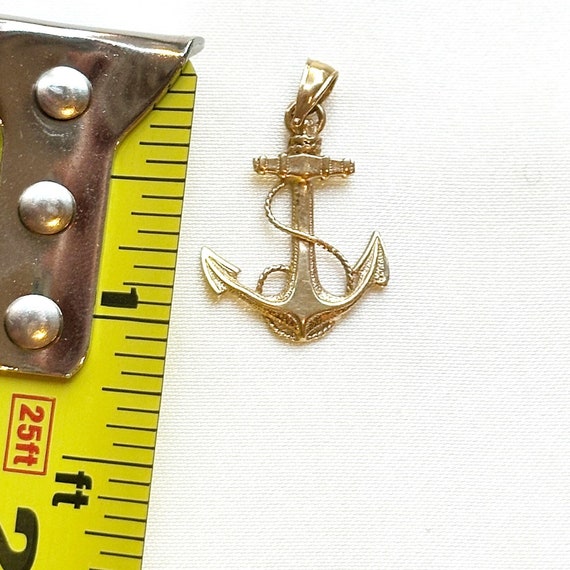 Vintage anchor charm pendant - 14k solid gold cha… - image 8