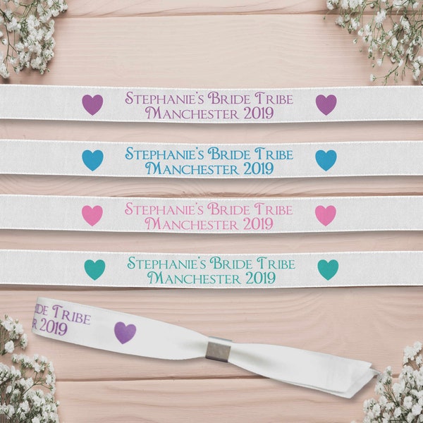 5-25 PERSONALISED Hen Party Wristbands - Bride Tribe - Four Text Colours