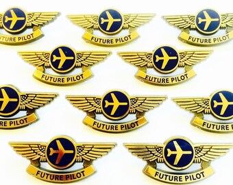 10 Kids Future Pilot Aviator Airplane Pilot Wing Pins Party Favors