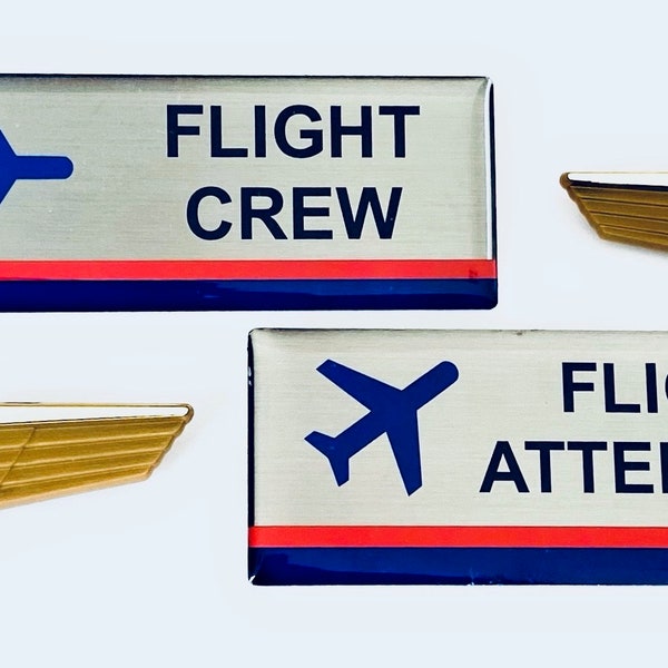 Airlines Flight Attendant or Flight Crew Uniform Badge Plus Gold Wing Pin