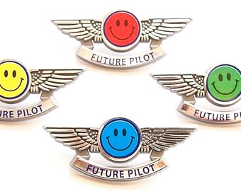 Future Pilot Wing Pins Happy Face Party Favors 4 Colors