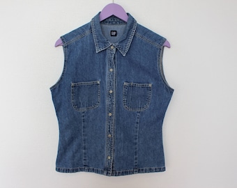 Denim Vest GAP Sleeveless jacket Blue Jean Waistcoat Blue Denim Texas Style Rocker Jacket Sleeveless Jeans Jacket Size Medium size