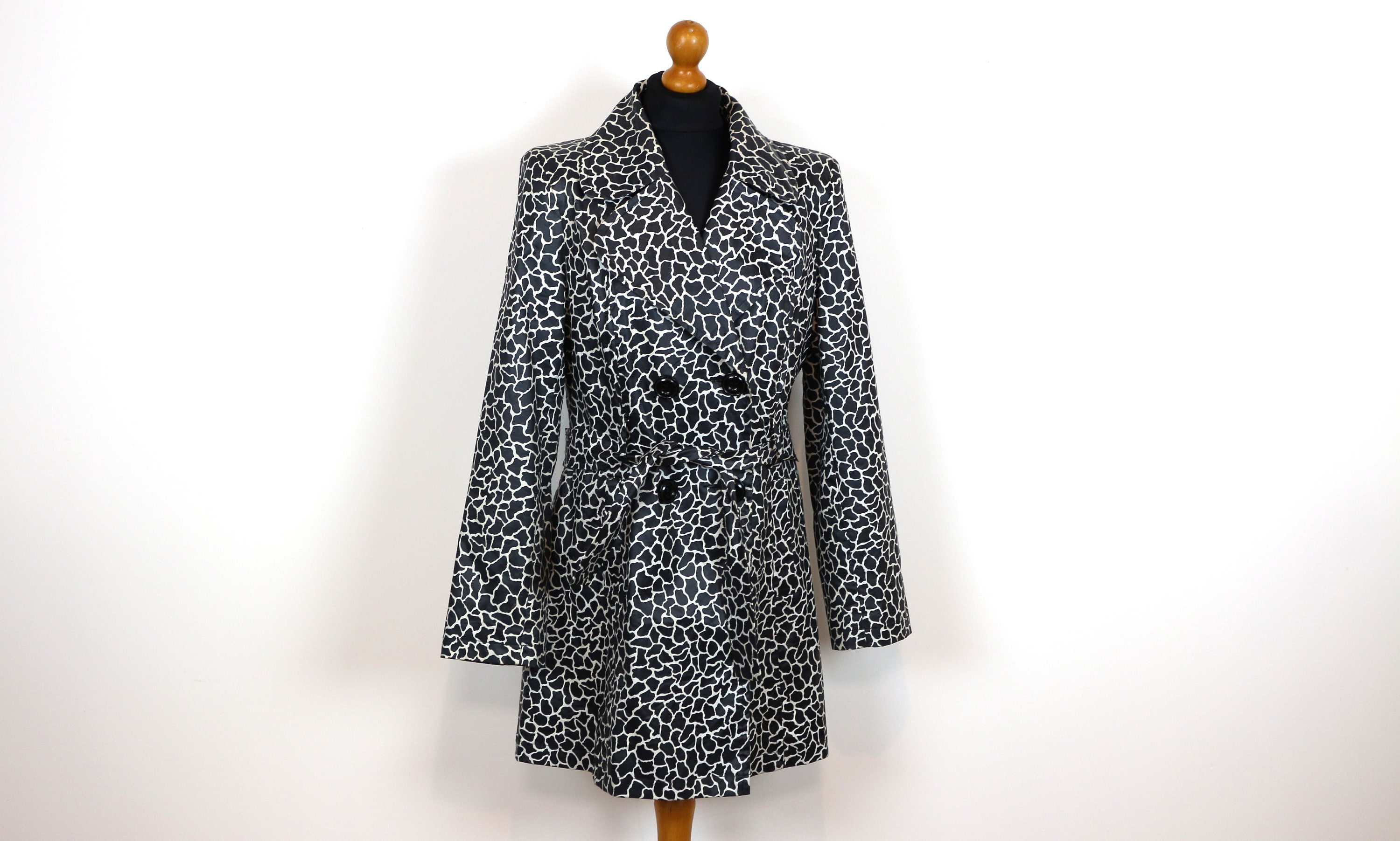 Black White Raincoat Leopard Print Anorack Animal Print Trench Etsy